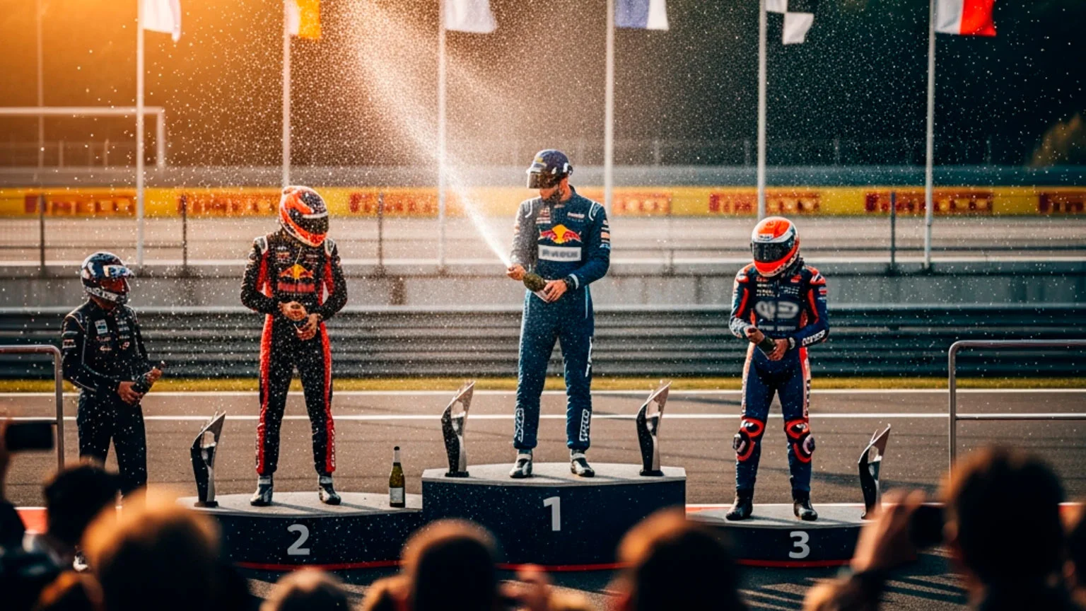 Rennfahrer auf dem Siegerpodest — Siegwette und Podiumswette im Motorsport